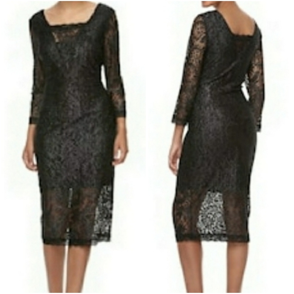 Candies shimmery black lace long sleeve dress women's size medium NWT